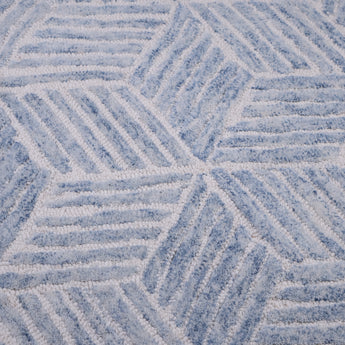 Hand-Tufted Blue Geometric Wool Area Rug – Soft Modern Area Carpet for Living room, Bedroom and Home Decor