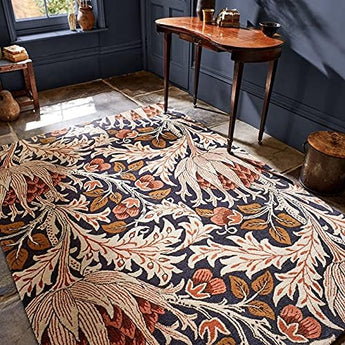 Avyay Rugs Handmade Floral Wool Area Rug – William Morris Inspired Space-Dyed Premium Wool Carpet for Living Room, Bedroom & Dining