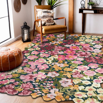 Handmade Colorful Flower Silk & Wool Area Rug – Vibrant Botanical Design, Soft Luxury Carpet | Avyay Rugs