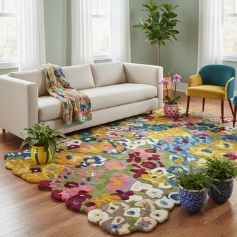 Avyay Rugs Hand-Tufted Silk & Wool Area Rug – Modern Abstract Floral Design, Multi-Color Textured Carpet for Living Room, Bedroom & Dining Room – Soft, Artistic, Handmade Accent Rug