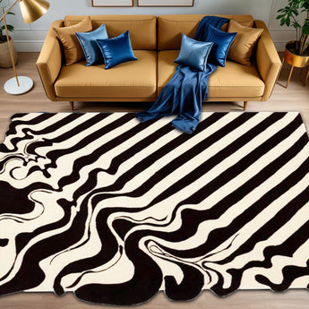 Handmade Irregular Shape Wool Area Rug B&W Soft Rugs Unique Modern Design Botanical Carpet Ideal for Living Room Bedroom and Home Decor