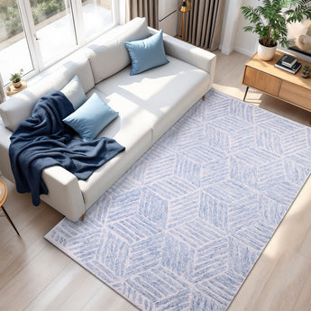 Hand-Tufted Blue Geometric Wool Area Rug – Soft Modern Area Carpet for Living room, Bedroom and Home Decor